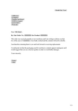 Complaint regarding supplied goods (U...