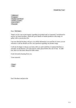 Letter enclosing brochure (UK)