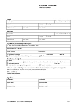 Purchase agreement - Personal property