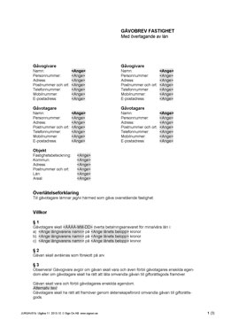 Gåvobrev fastighet - Med övertagande av lån (mall)