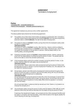 Agreement - Termination of employment