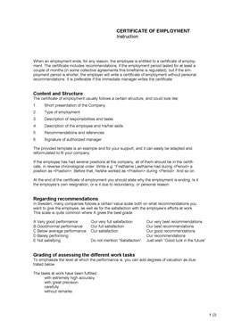 Certificate of employment - Information