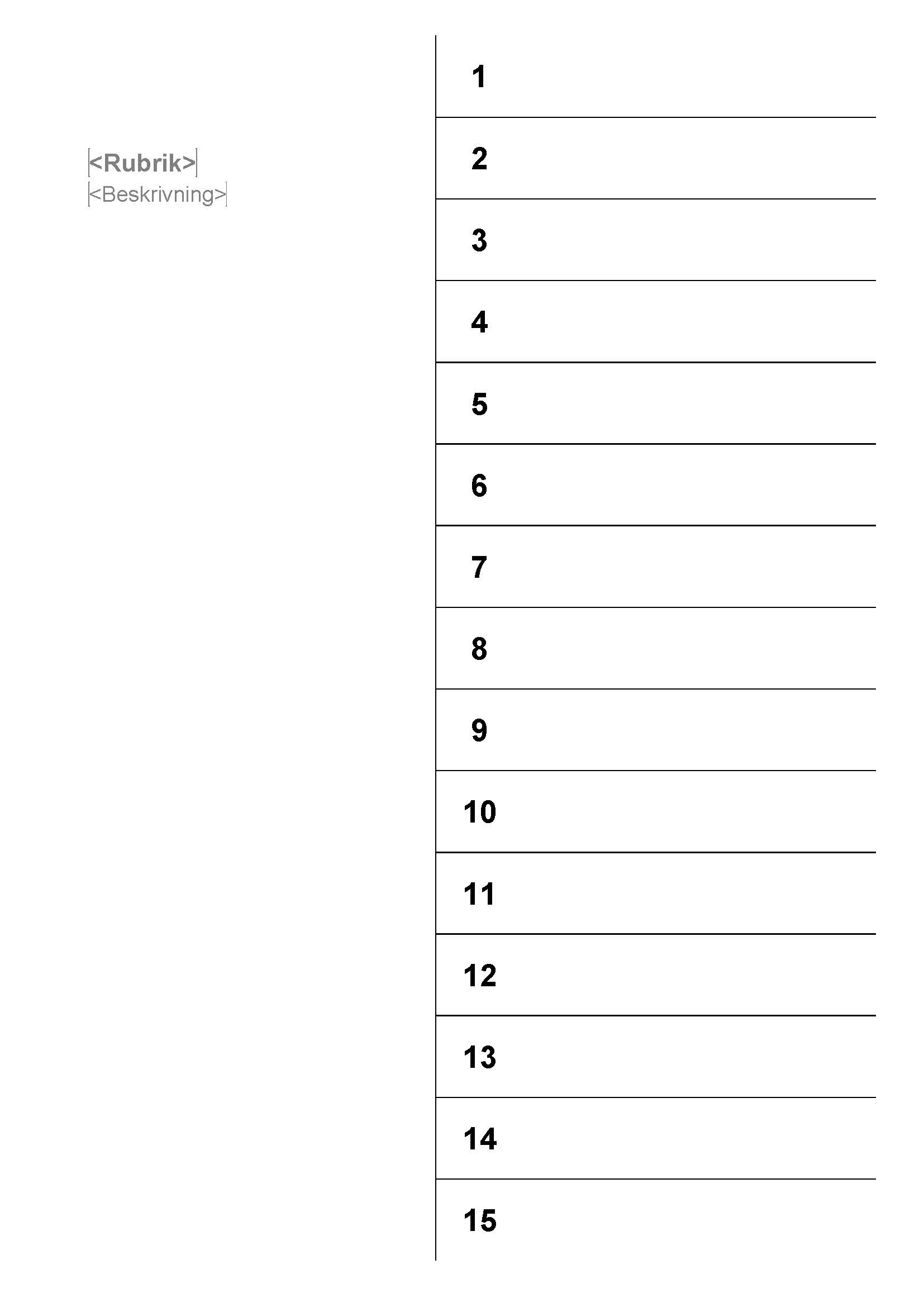 Innehållsförteckning - 1-15 flikar A4-pärm