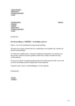 Aanvaarding aansprakelijkheid ingev. klacht (NL)