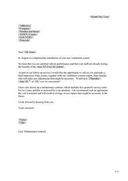 Follow-up letter to customer (UK)