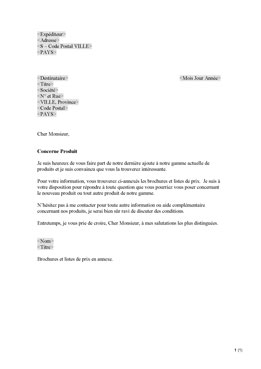 Lettre commerciale - nouveau produit (FR)