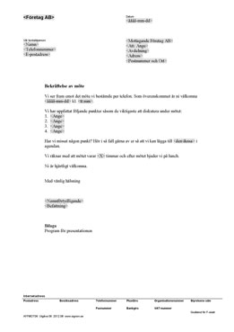 Bekräfta möte (inkl. agenda) 