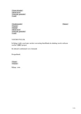 Begeleidende brief vertrouwelijke nota (NL)