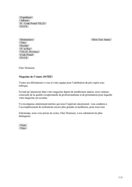 Lettre de félicitations (FR)