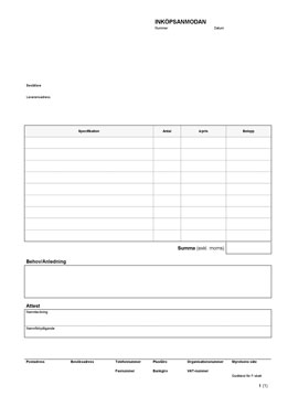 Inköpsanmodan - Inköpsorder (Excel)