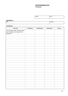 Inventeringslista - Inventarier (Excel)