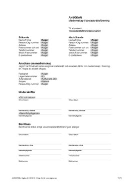 Ansökan - Medlemskap i bostadsrättsförening (mall)