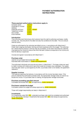 Payment authorisation instructions