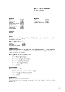 Avtal för tjänstebil - Ej för privat bruk