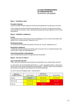 Allmän riskbedömning av verksamheten avseende penningtvätt