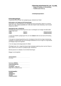 Förhandlingsframställan, information till MBL-förhandling om arbetsbrist (ej kollektivavtal)