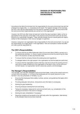 Division of responsibilities and roles in the work environment
