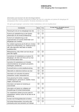 Checklista inför återgång efter Corona pandemin