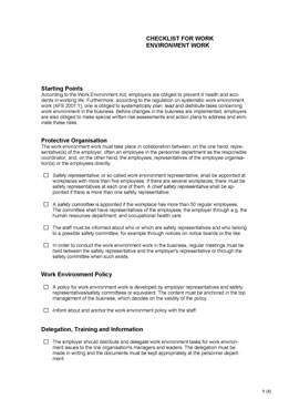 Checklist for work environment work