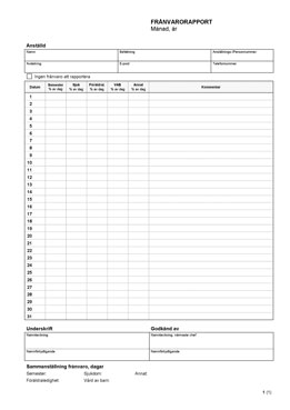 Tidrapportering - Frånvarorapport - Arbetsgivarens utskrift till anställda