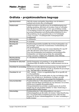 Beskrivning av projektmodellens begrepp