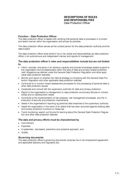 Descriptions of roles and responsibilities - Data Protection Officer