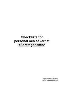 Personal och säkerhet - Checklista