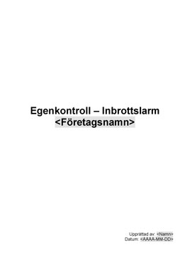 Egenkontroll - Inbrottslarm