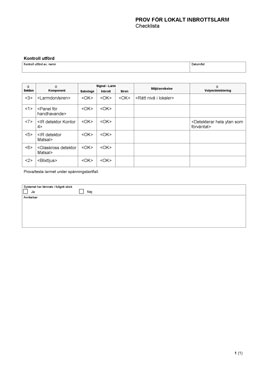 Prov för lokalt larm - Checklista